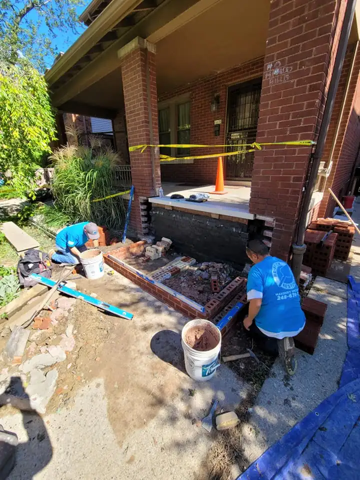 in the process of a porch repair by Re-Brick Restoration